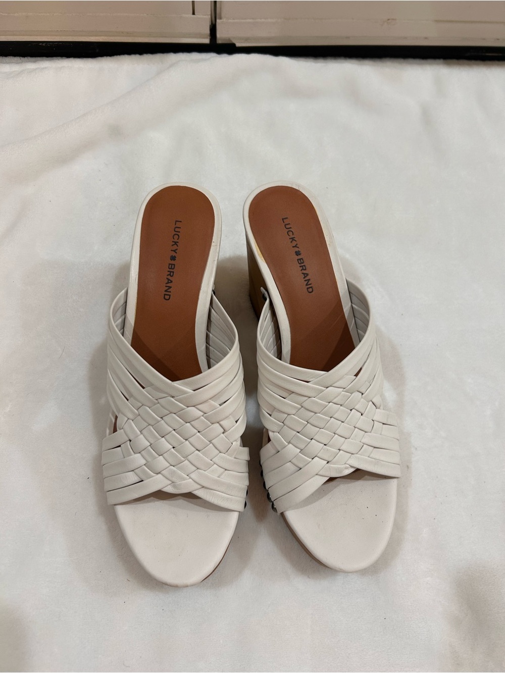 Lucky Brand White Braided Slide Mules